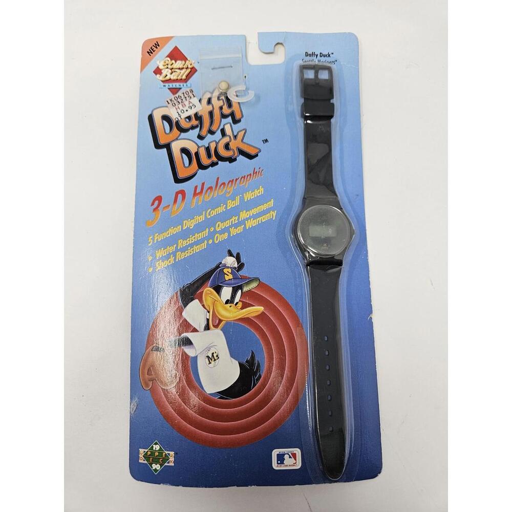 BLACK 1990 COMIC BALL 3-D HOLOGRAPHIC WATCH DAFFY DUCK SEATTLE MARINERS